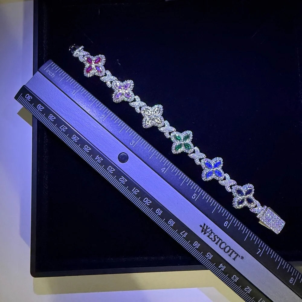 Iced Multi Color Flower Bracelet - Picture 2 of 8